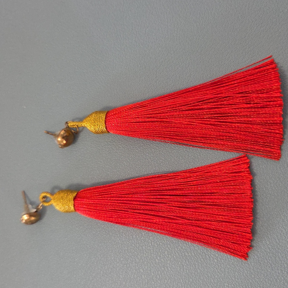 Red and Gold tassel earrings